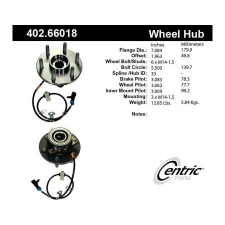 Centric C-Tek Standard Hub and Bearing Assembly; With Integral ABS, C-Tek 402.66018E